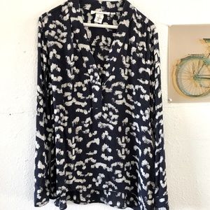 Navy Blue flowy V-neck blouse